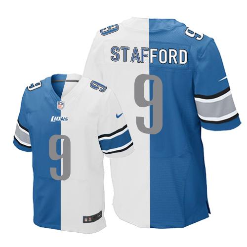 Nike Lions #9 Matthew Stafford Blue/White Men's Stitched NFL Elite Split Jersey - Click Image to Close